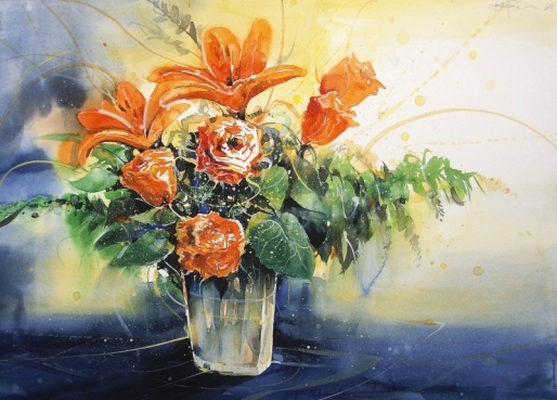 ''Rosen & Lilien'' Aquarell 2014, 45 x 63 cm